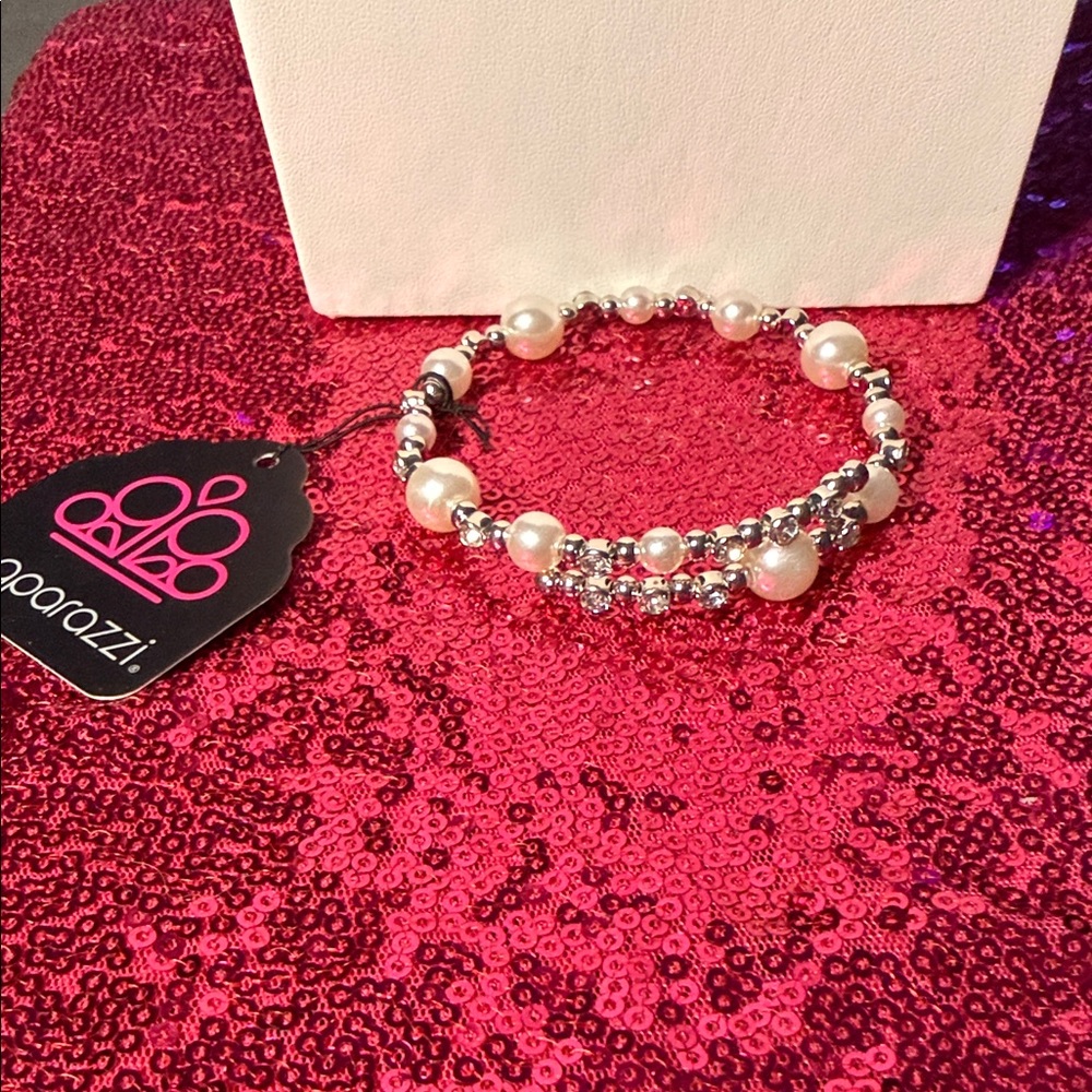 Paparazzi Silver Bracelet with White Pearls